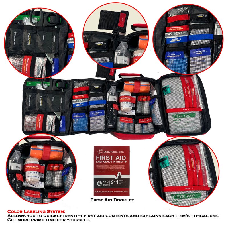 Comprehensive First Aid Kit Emergency Medical Supplies 250 Pieces for Car, Home, Camping, and Travel
