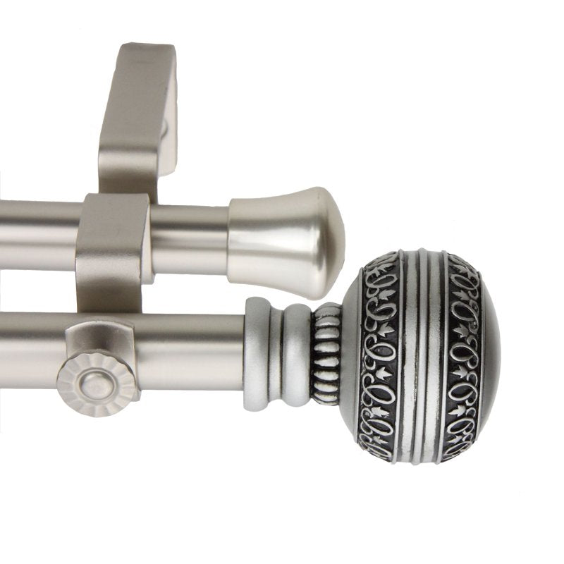 Double Curtain Rod Set - Adjustable 13/16 Inch Diameter Satin Nickel Finish