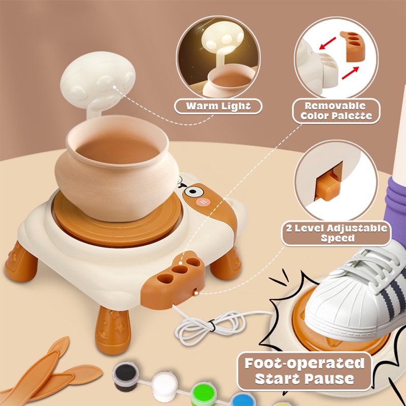 Kids Pottery Wheel Set with Air Dry Clay & Paint Craft Kit for Ages 8-12