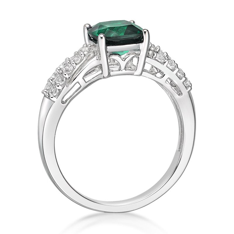 Sterling Silver Emerald & White Sapphire Ring - Hypoallergenic Jewelry