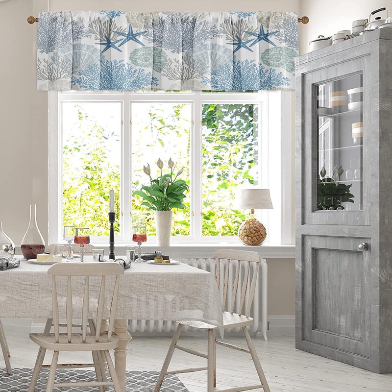 Nautical Coastal Window Valances Set of 2 - Blackout Curtain Treatments for Living Room & Kitchen