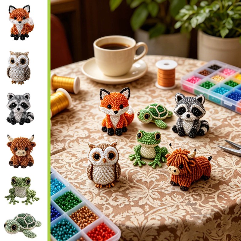 Beaded Animal Kit - Mini 3D Beading Craft Set for Stress Relief (Variation: Red Fox)
