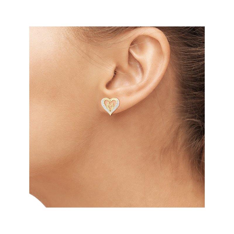 White Diamond Accent 14K Gold Over Silver Mother and Child Heart Earrings