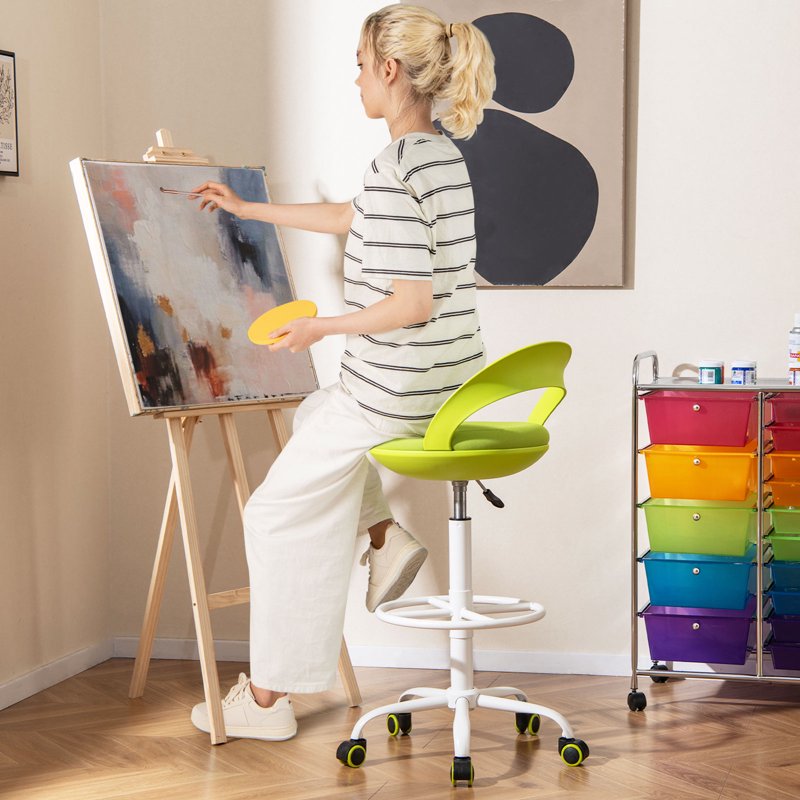 Adjustable Drafting Stool with Wheels Green Ergonomic Office Chair