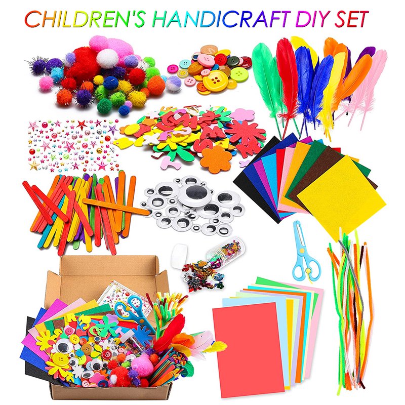 Kids DIY Art & Craft Kit with Wooden Sticks, Beads, Stickers, and More - Creative Craft Supplies for Children