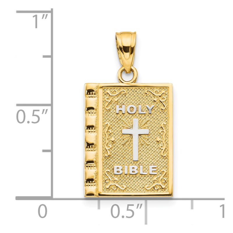 10k Gold Holy Bible Pendant Necklace for Women - Polished Rhodium Finish