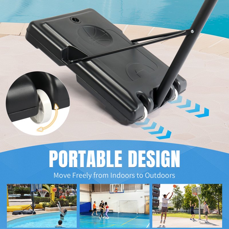 Portable Basketball Hoop System 44 Inch Height Adjustable Outdoor Goal with Shatterproof Backboard