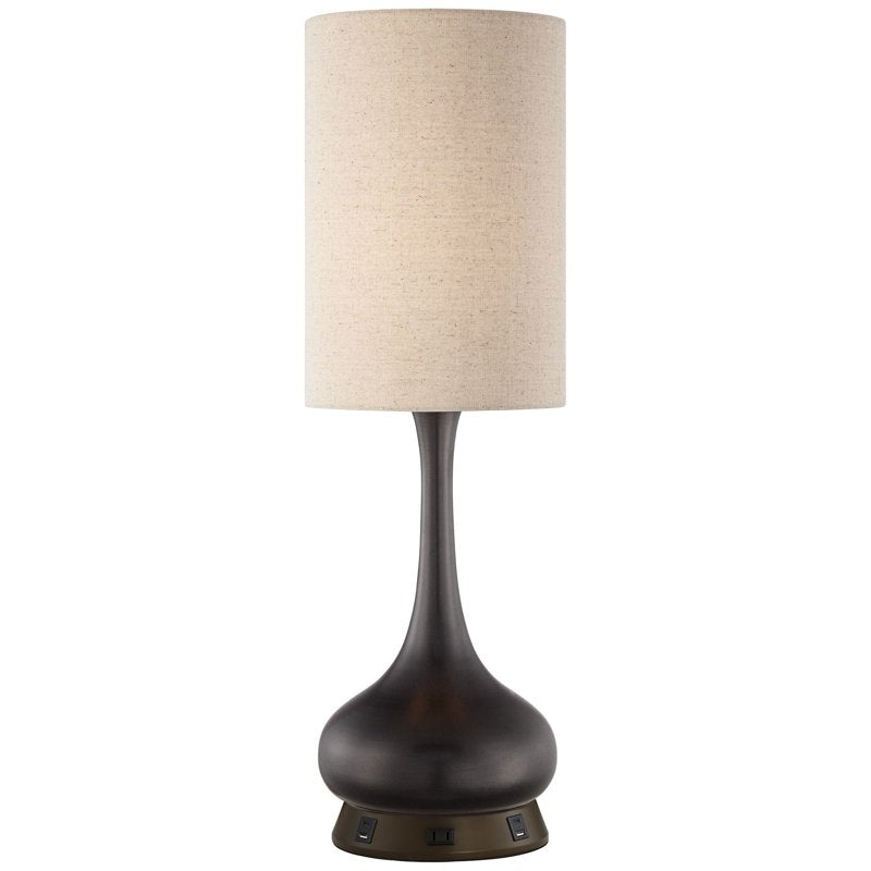 Modern Table Lamp with USB Charging Station - Bronze Finish, 24.5"