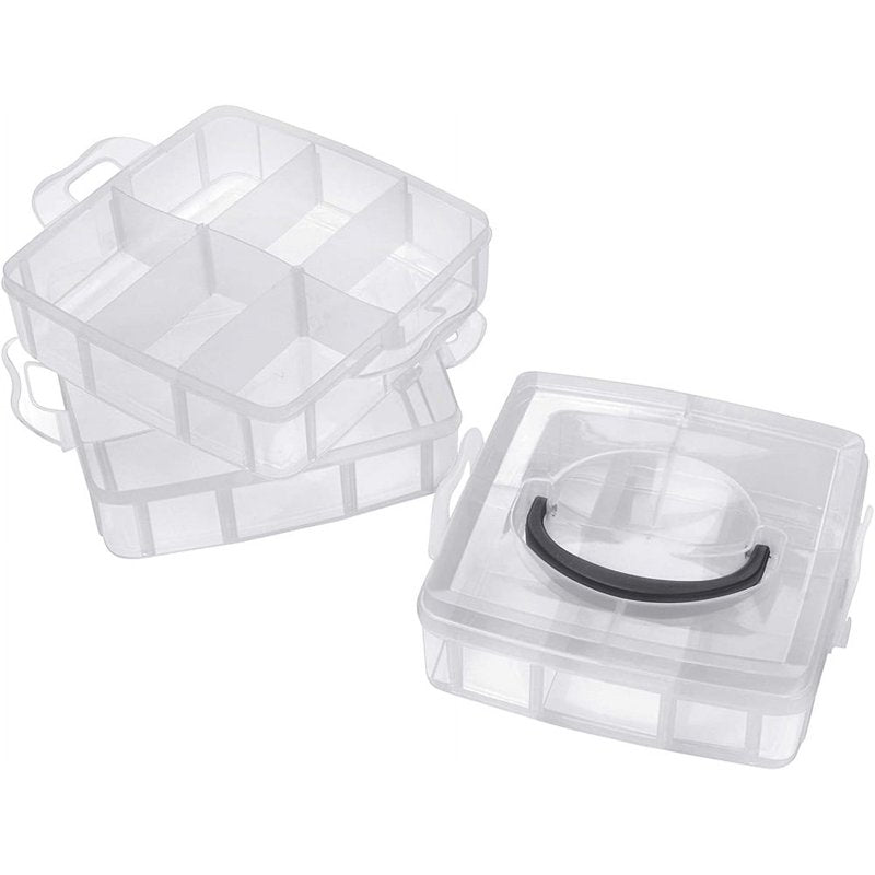 3-Tier Stackable Storage Container with 18 Adjustable Compartments for Crafts and Organization