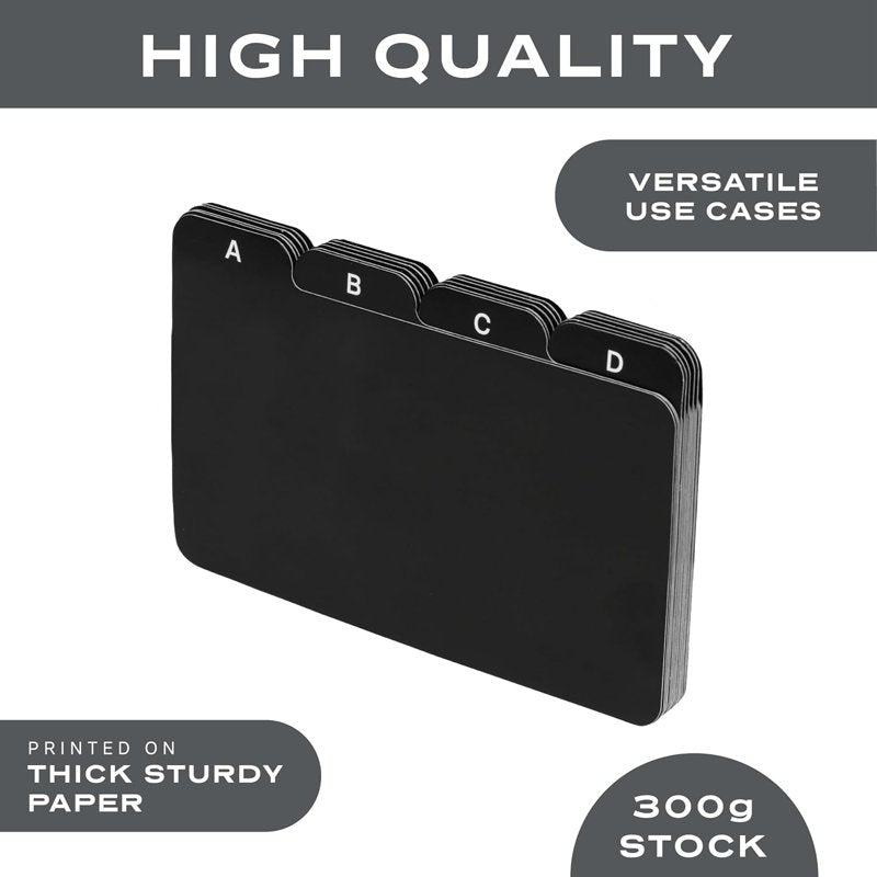 Alphabet Tab Dividers for 4x6 Index Cards - Black, 24 Pack