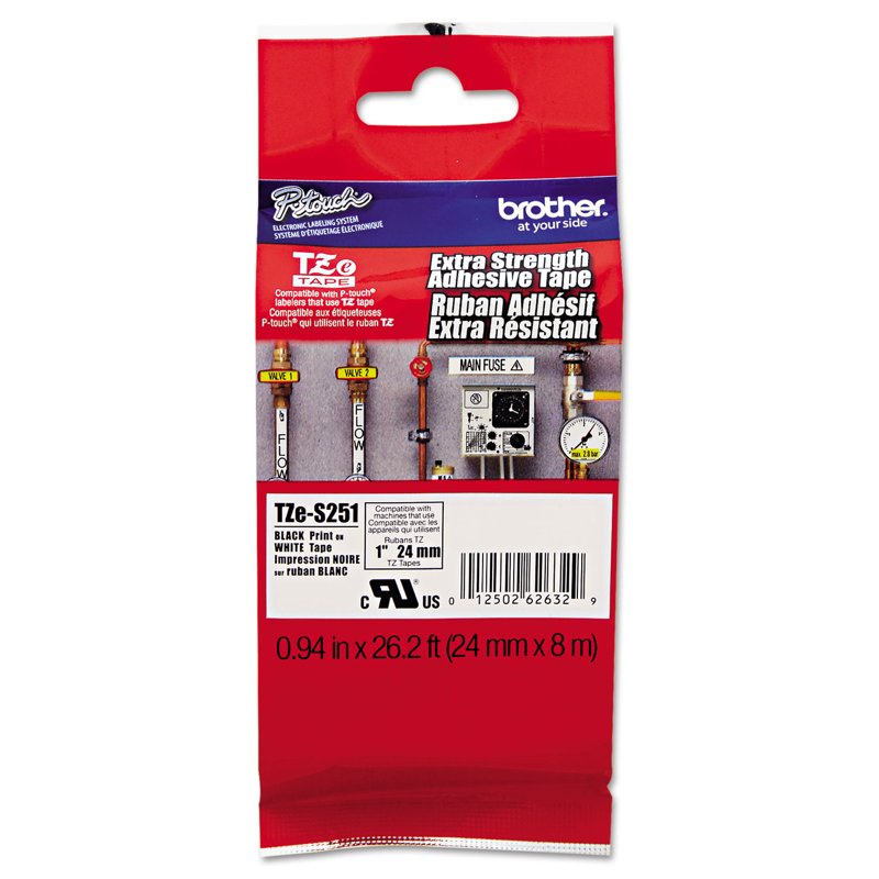 Brother Genuine 1-Inch Black on White Laminated Label Tape for P-Touch