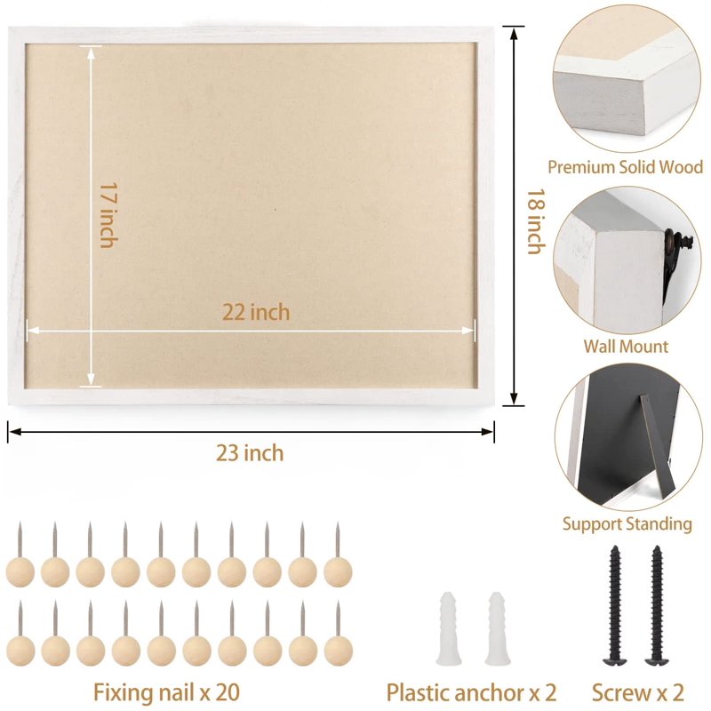 Large Bulletin Board 23x18 Inch Wall Display with Linen & Wooden Frame