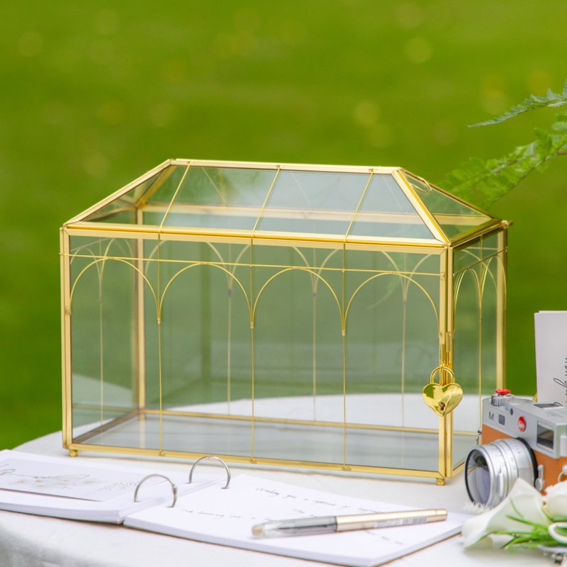 Glass Card Box with Lock and Slot for Weddings and Events - Gold, Silver, Black, Large or Small