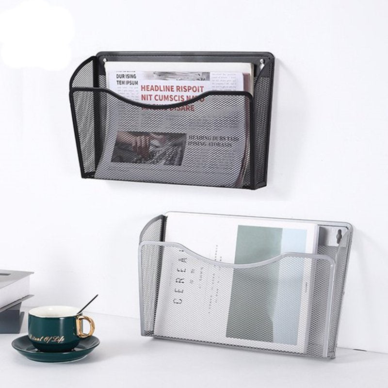 Wall Mount Hanging File Organizer with Mesh Pocket for Office & Home Storage