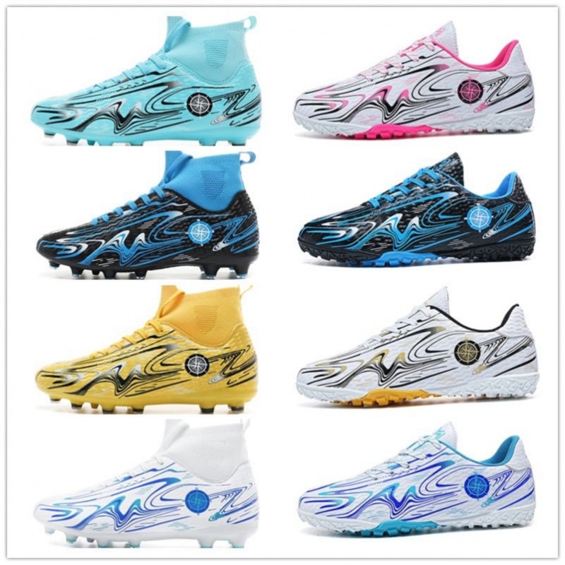 OnyxTrek Kids High Top Turf Soccer Shoes TF - 4 Little Kid Blue, Lightweight Cleats