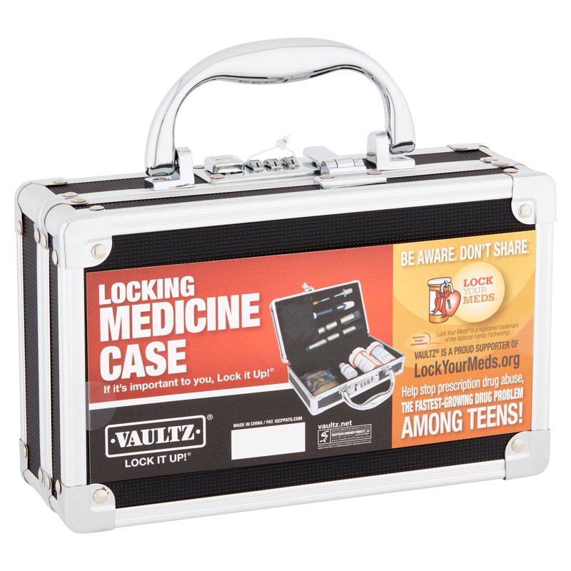 Locking Medicine Case with Combination Lock and Removable Zipper Pouch
