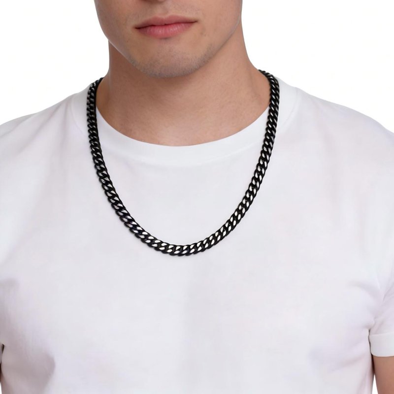 Men's Two-Tone Black Cuban Link Necklace Stainless Steel Bold Chain Jewelry