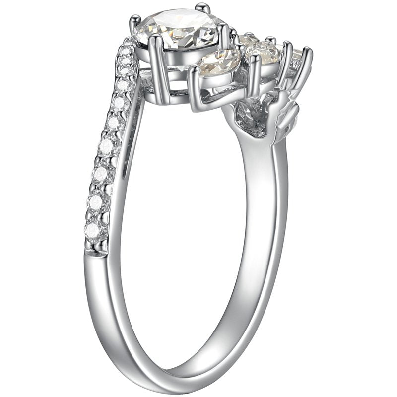Moissanite Ring in Rhodium Silver - Elegant Bridal Jewelry for Women