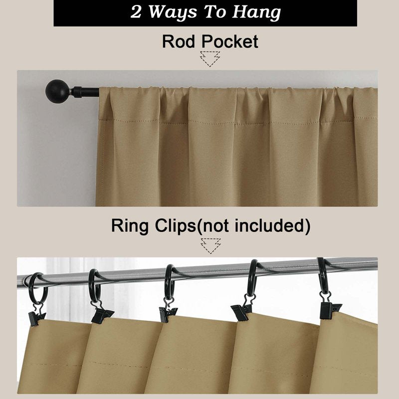 Room Darkening Thermal Insulated Kitchen Curtains 36 Inch Length 2 Pack