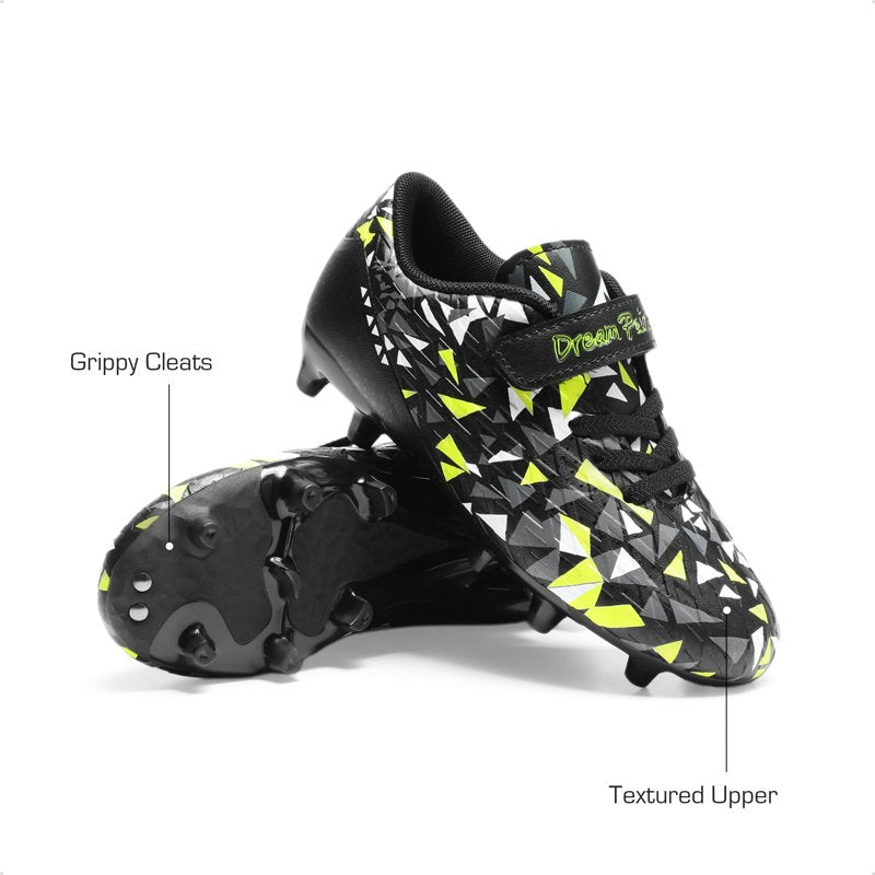 Dream Pairs Kids Soccer Cleats – Black/Neon Green, Hook & Loop, Traction