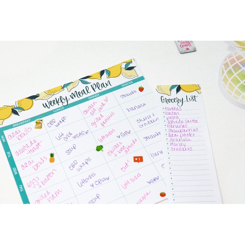 Horizontal Meal Planning Pad with Magnets - Lemons, 8.5 x 11 Inches, Grocery List