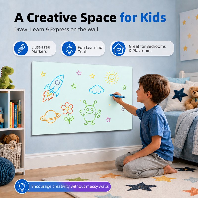 Magnetic Chalkboard Contact Paper - Light Blue Peel and Stick Wall Decal for Home & Classroom