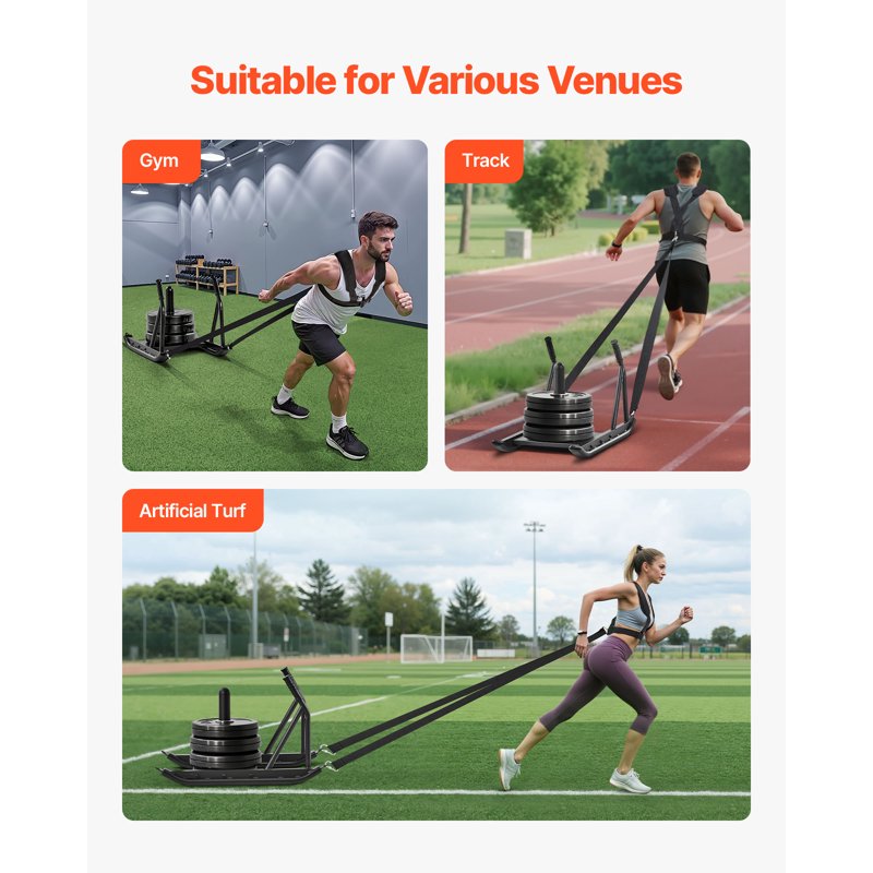 Steel Weight Sled for Fitness & Athletic Training - Compatible with 1/2 in Plates, Black