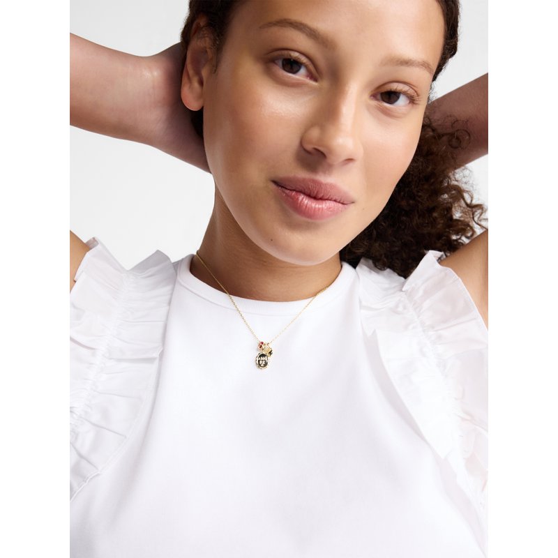 Women's 14K Gold Plated Amore Pendant Necklace with Cubic Zirconia - 16" + 2" Extender