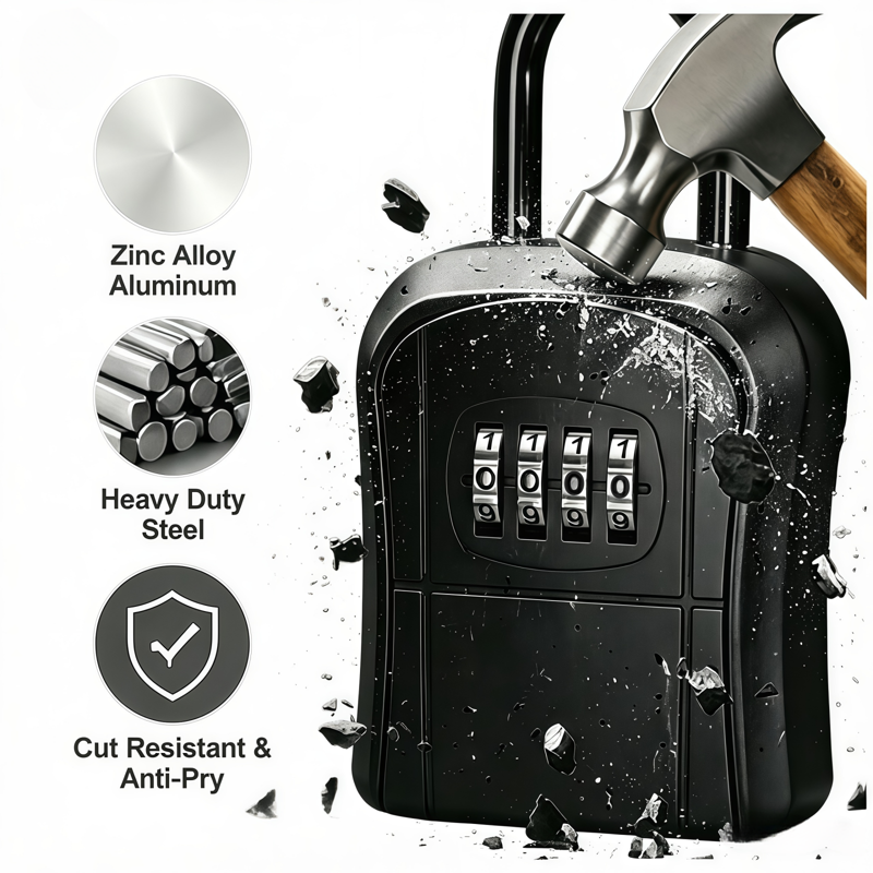 Portable Key Safe Lock Box with Resettable 4-Digit Code - Wall Mount or Hanging Storage for House Keys