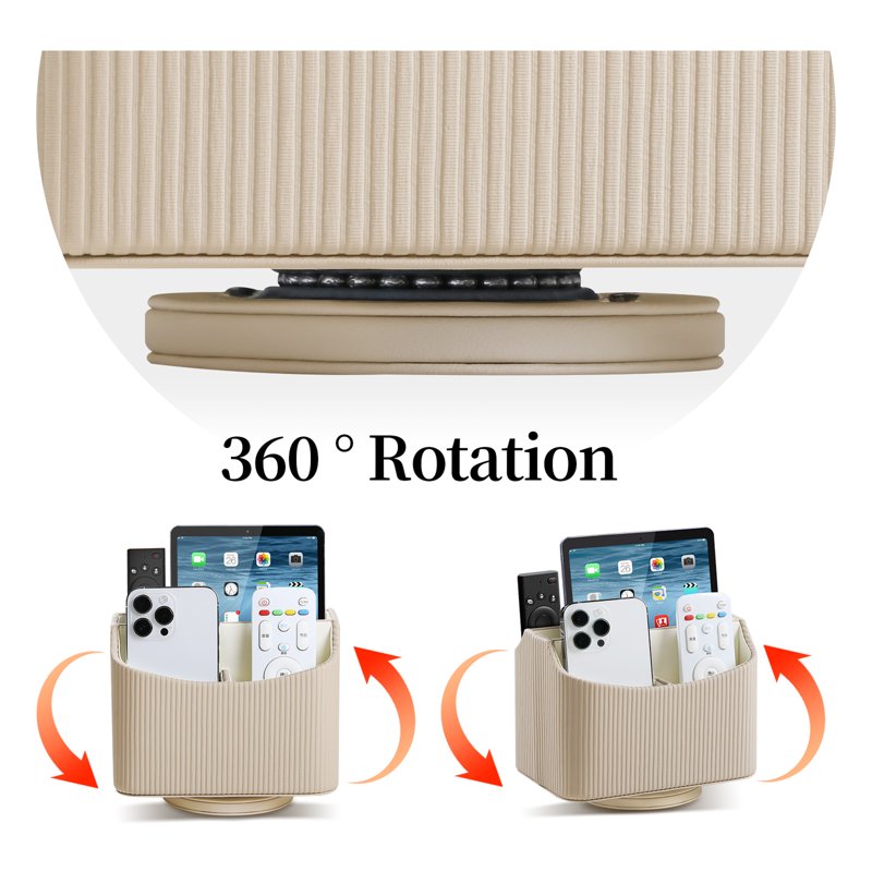 PU Leather Remote Control Holder with 360° Rotating Base - Desk Organizer for Nightstand & Office