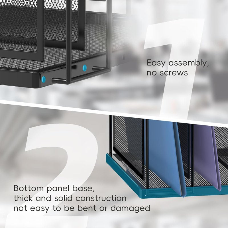 Vertical Desktop File Organizer - Metal Mail & Document Sorter, Multi-Compartment, Black