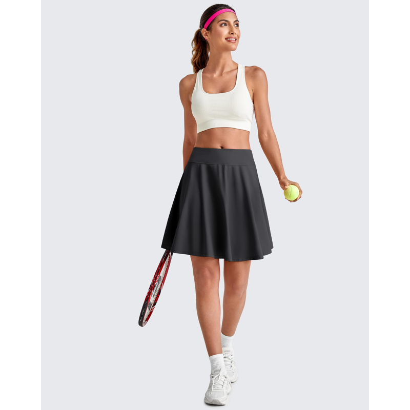 Women’s 20-Inch High-Waisted Tennis Skirt with Built-In Shorts and Pockets