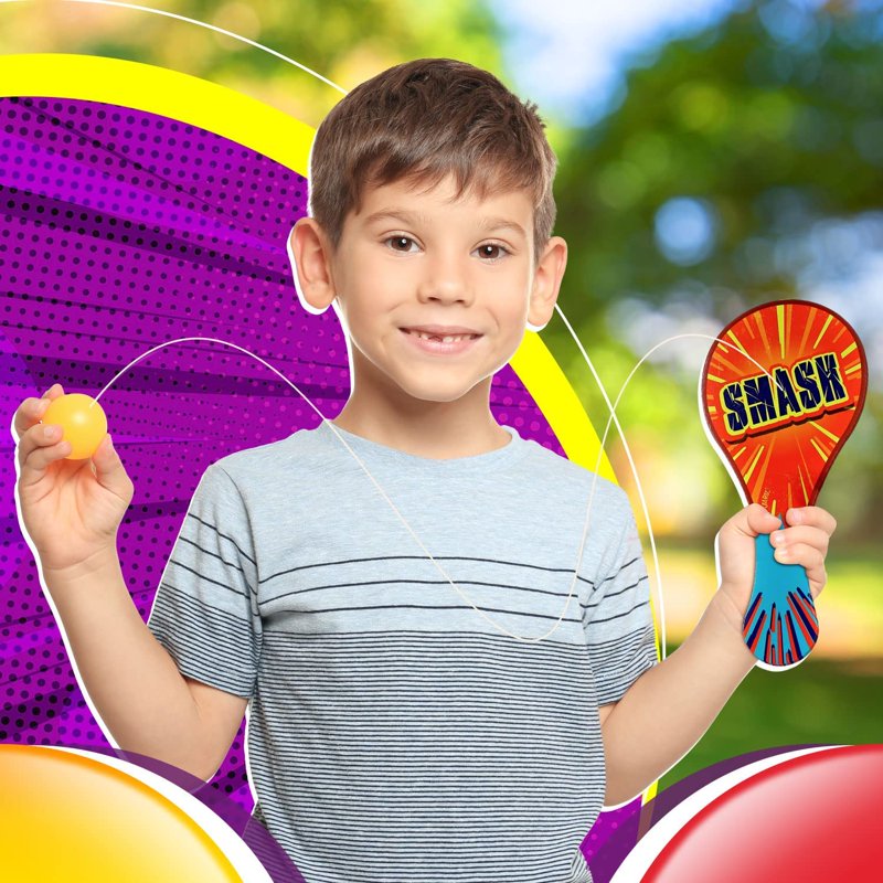 JA-RU 3 Pack Wooden Paddle Ball Set - Indoor & Outdoor Fun (Multicolor)