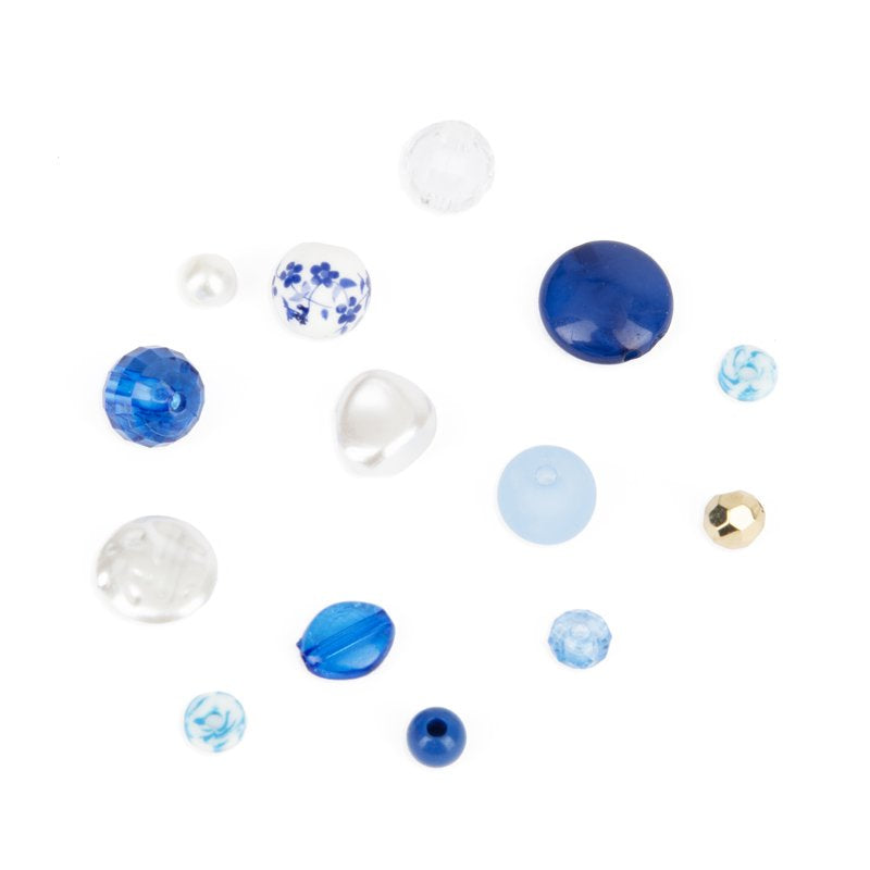 Bead Mix Jewelry Making Supplies - Blue White Pearl Gold Ceramic Assortment - 150g 1400 Pieces