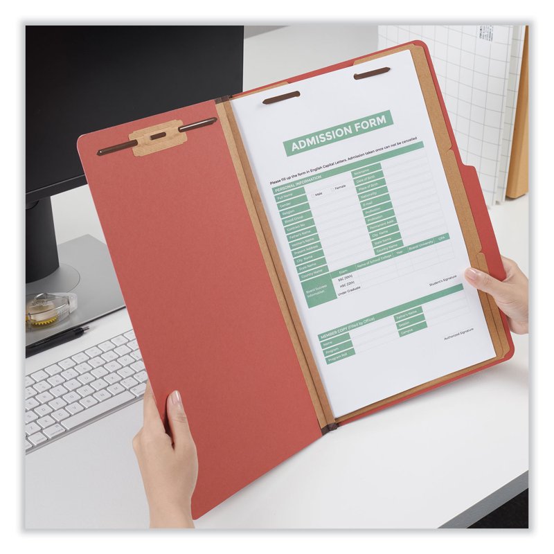 Legal Size 8-Section Pressboard File Folders with Dividers, Red, 10 Pack