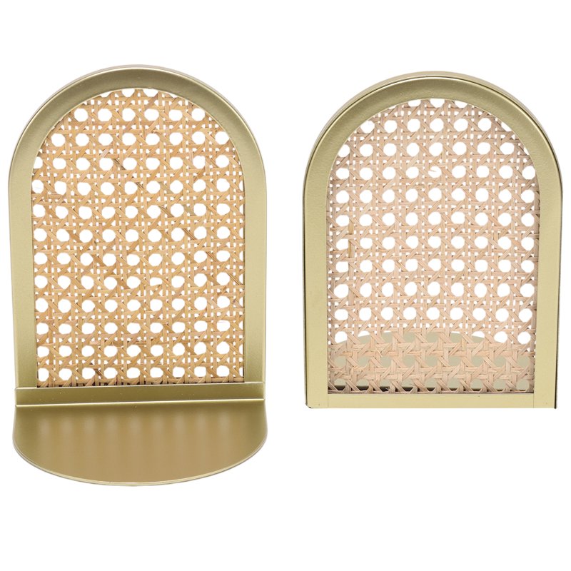 Gold and Natural Rattan Bookends - Decorative Tabletop Accent for Home