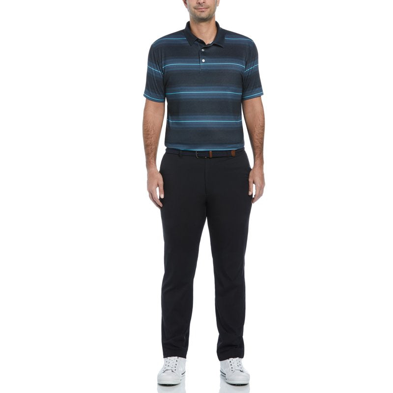 Men's Heathered Stripe Golf Polo Shirt - Performance Moisture-Wicking Sun Protection