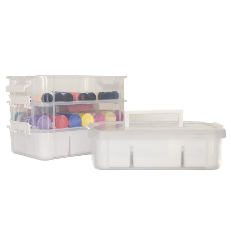 Stackable Craft Organizer Box - Clear 4-Tier Plastic Storage for Art Supplies