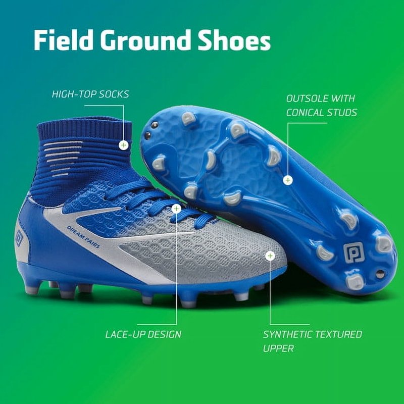 Burudani Kids Soccer Cleats Shoes Blue White Grey Size 1 (Variation: 1 Little Kid, BLUE/WHITE/GREY)