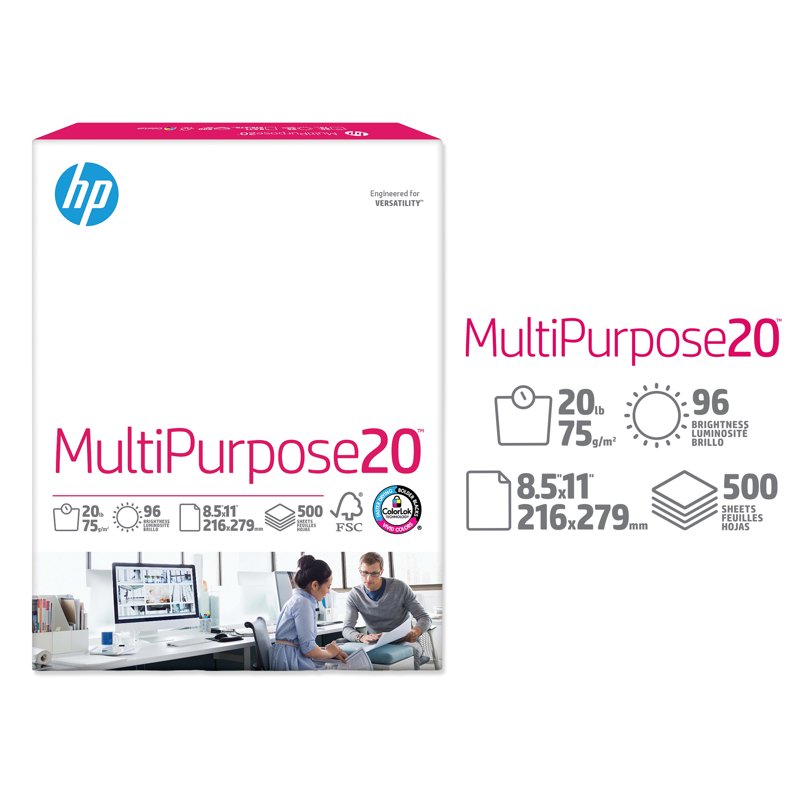 HP Multipurpose 20lb Printer Paper - 8.5 x 11 inch, 500 Sheets, White