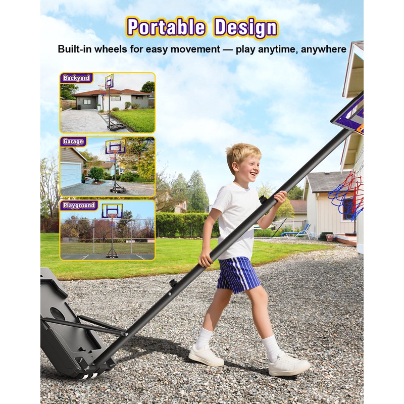 Kids Adjustable Portable Basketball Hoop 3.5-7ft Shatterproof Backboard Youth