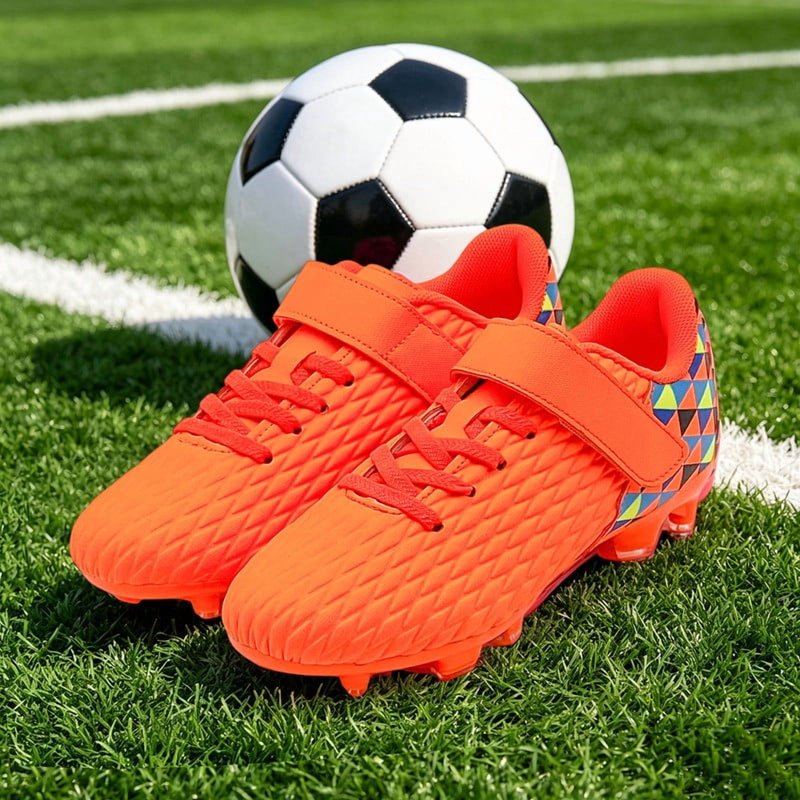 Kids Soccer Cleats Boys Girls Training Football Shoes Youth Ground Outdoor Orange 12-12.5 Little Kid