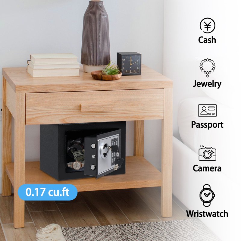 Wall-In Style Electronic Digital Safe Box 0.17 Cu Ft Security Safe with Key Lock