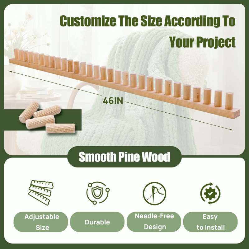 48-Inch Wooden Chunky Knitting Loom Kit for Beginners - Portable Hand Weaving Tool