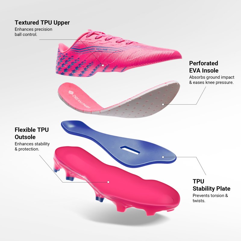Dream Pairs Kids Soccer Cleats - High-Speed Lightweight Football Shoes, Hot Pink, 5