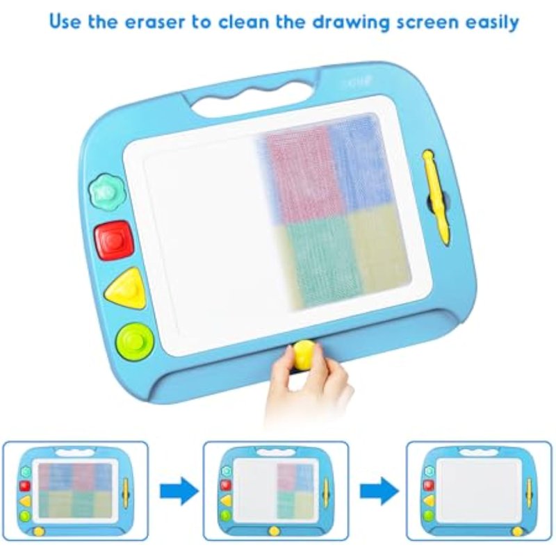 Large Magnetic Drawing Board for Kids - 16x13 Inch Art & Learning Toy with Stamps, Light Blue