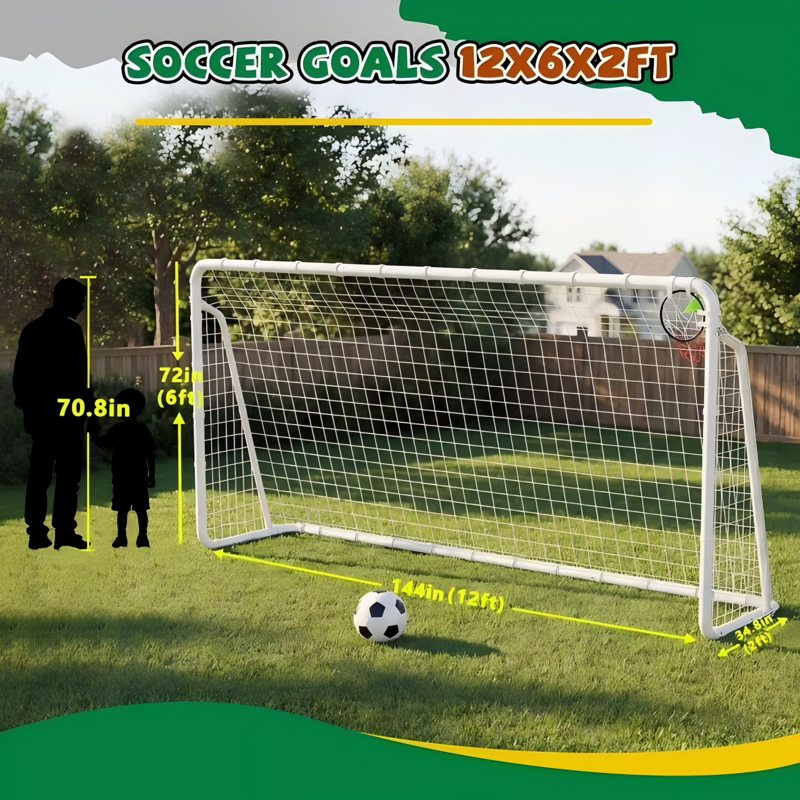 12' x 6' Mersco Heavy-Duty Backyard Soccer Goal with Net, Training Set (Includes 5 Stakes & 6 Cones)