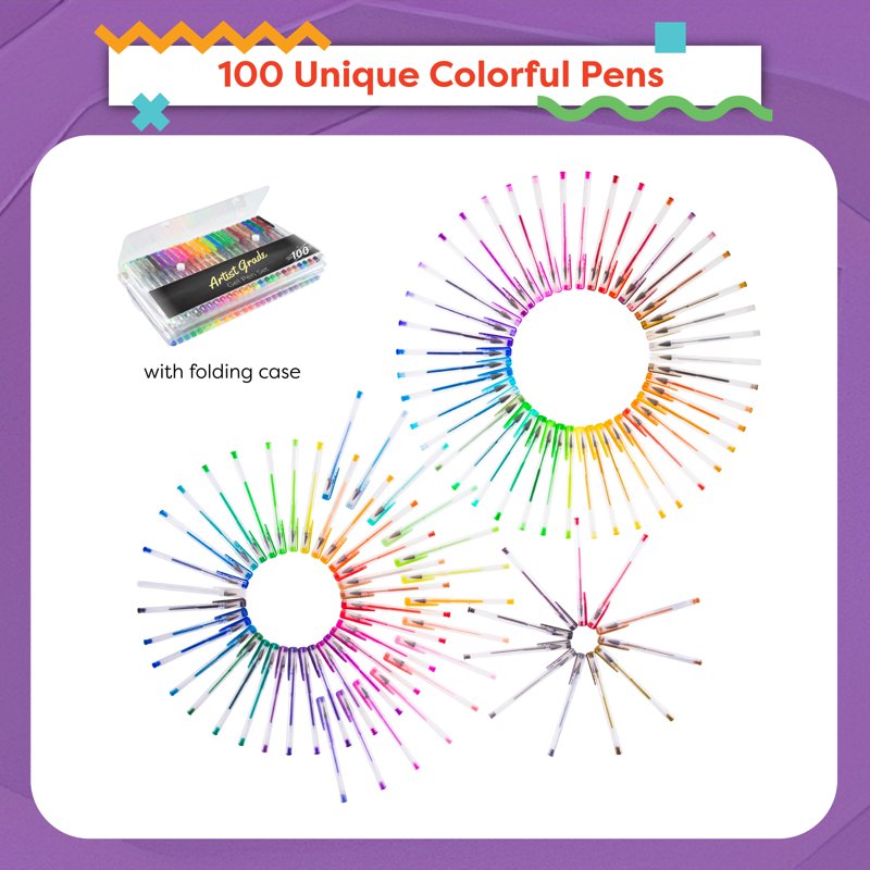100-Pack Gel Pens Set for Coloring, Journaling & School Supplies
