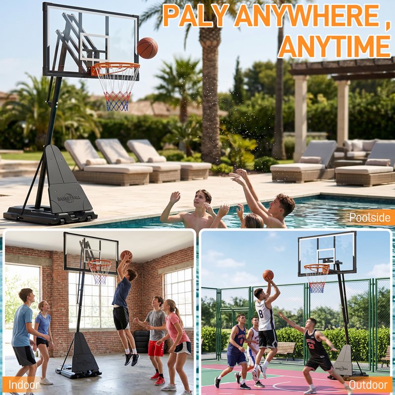 Portable Basketball Hoop with 48-Inch Backboard Adjustable 4.5-10Ft Outdoor System