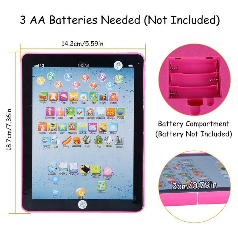Kids Educational Touchscreen Learning Tablet for ABC Numbers & Words Pink